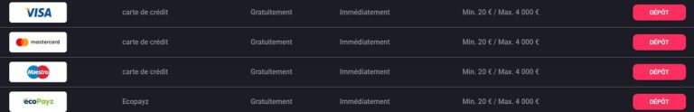 Woo Casino moyens paiement